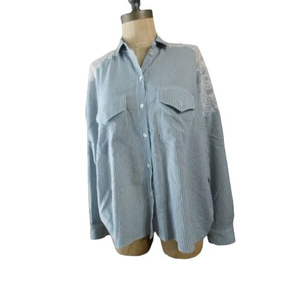 The Koopies Size M Medium (2) Striped Lace Button Down Long Sleeve Blouse Top - Picture 2 of 3